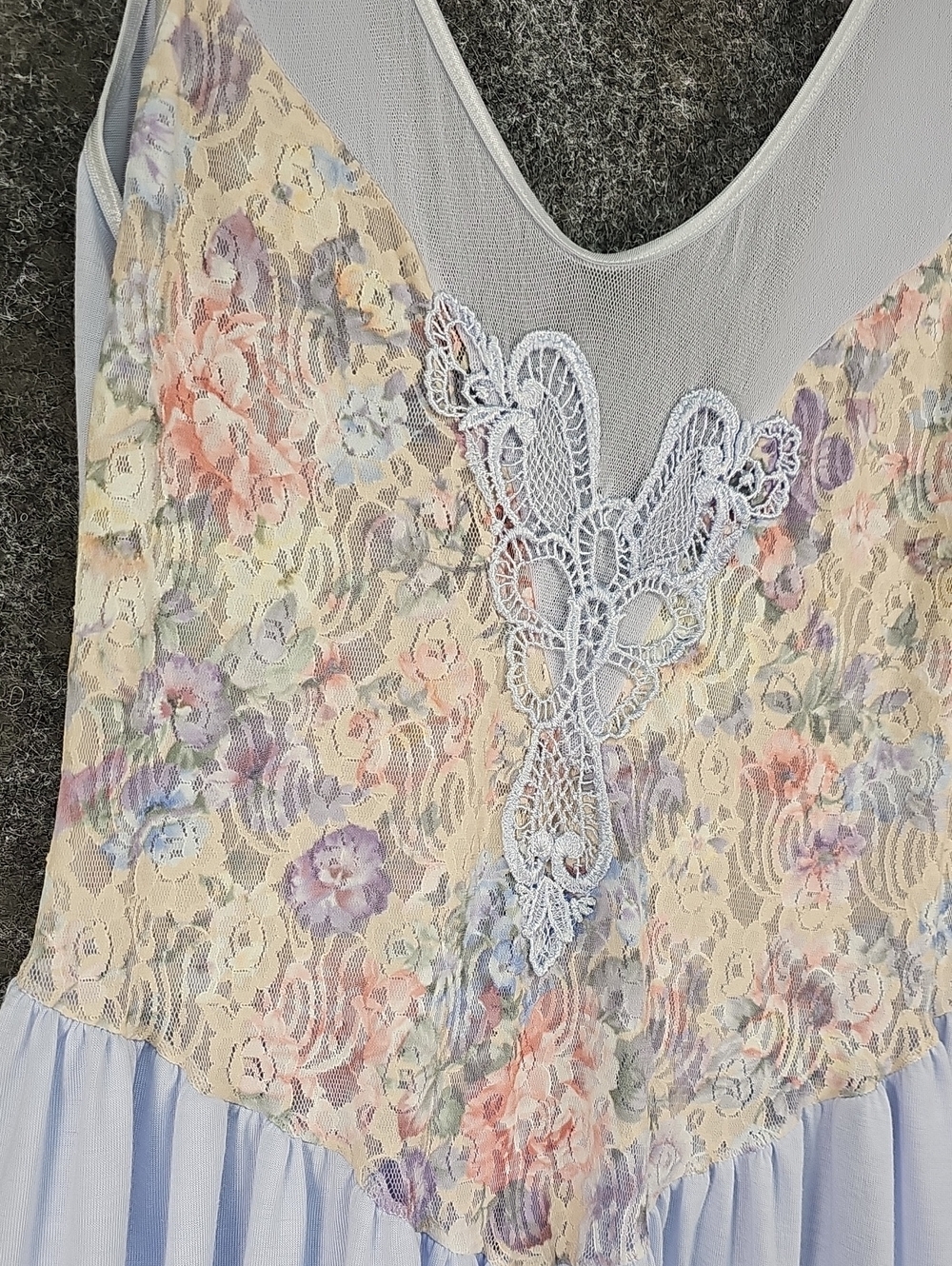 Vtg 80s Victoria Secret Gold Crown Label Lace & Mesh Gown, Pastel Floral, Medium - Picture 3 of 7